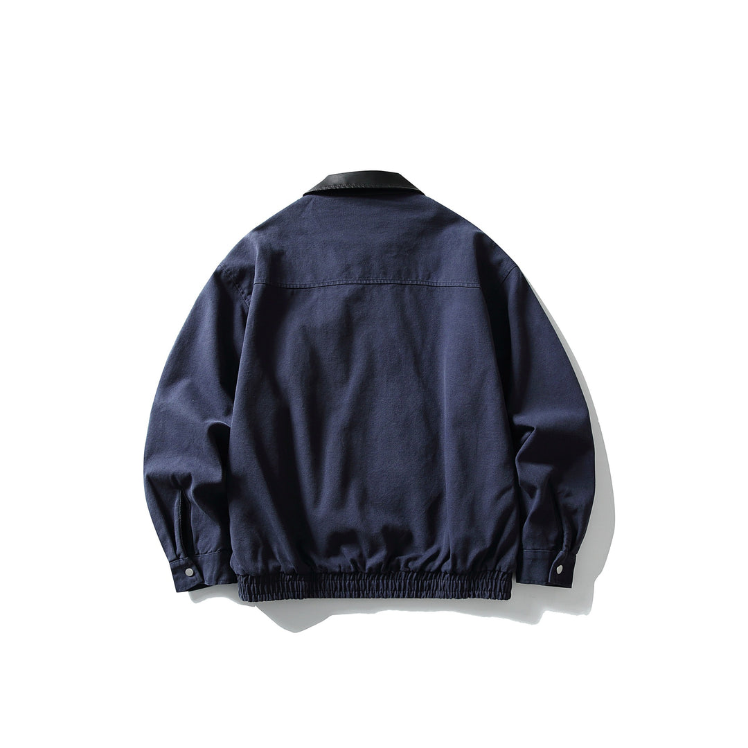 Men's short-cut boxy blouson with contrasting leather collar Mune Fashion