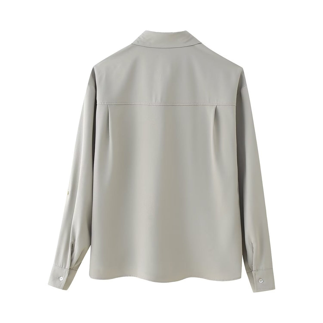 Women Two-Piece Set with Oversized Shirt, Patch Pockets and Loose Elastic Waist Pants Mune Fashion