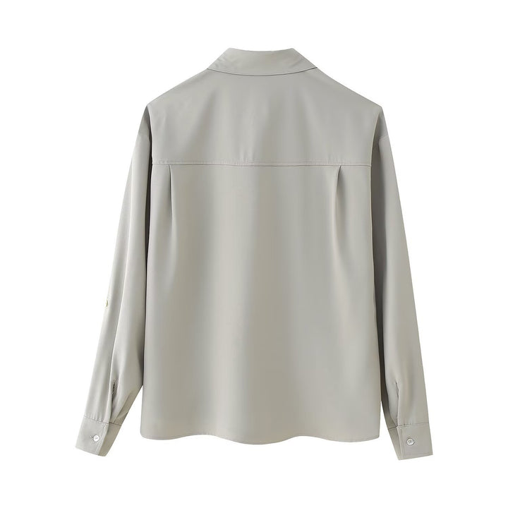 Women Two-Piece Set with Oversized Shirt, Patch Pockets and Loose Elastic Waist Pants Mune Fashion