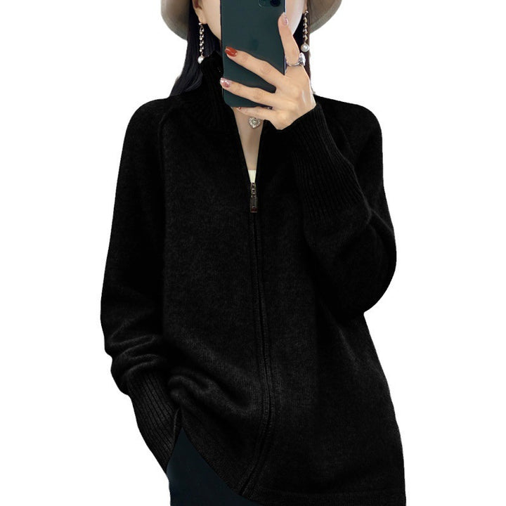 Women’s zip cardigan in cashmere look with stand-up collar and ribbed cuffs Mune Fashion