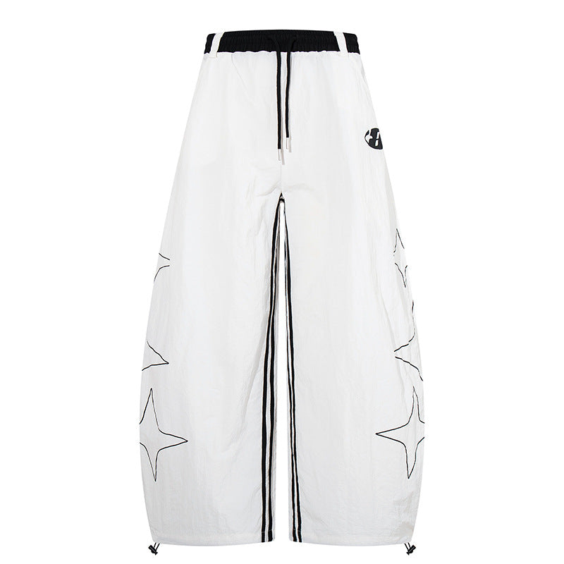 Women's Extra Wide Palazzo Pants with Drawstring Waistband, Side Star Print and Contrast Zipper Mune Fashion