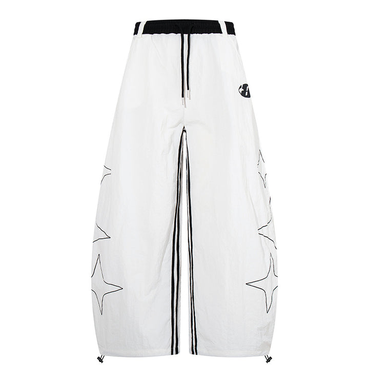 Women's Extra Wide Palazzo Pants with Drawstring Waistband, Side Star Print and Contrast Zipper Mune Fashion