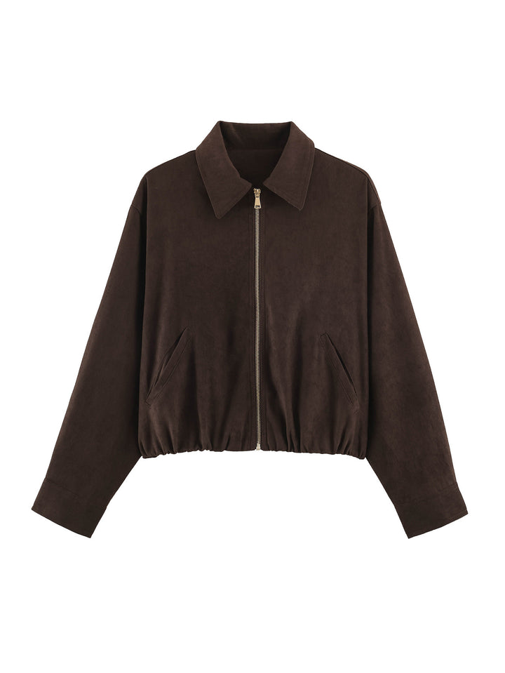 Women's short blazer in velvet look with pointed shirt collar and elastic hem Mune Fashion