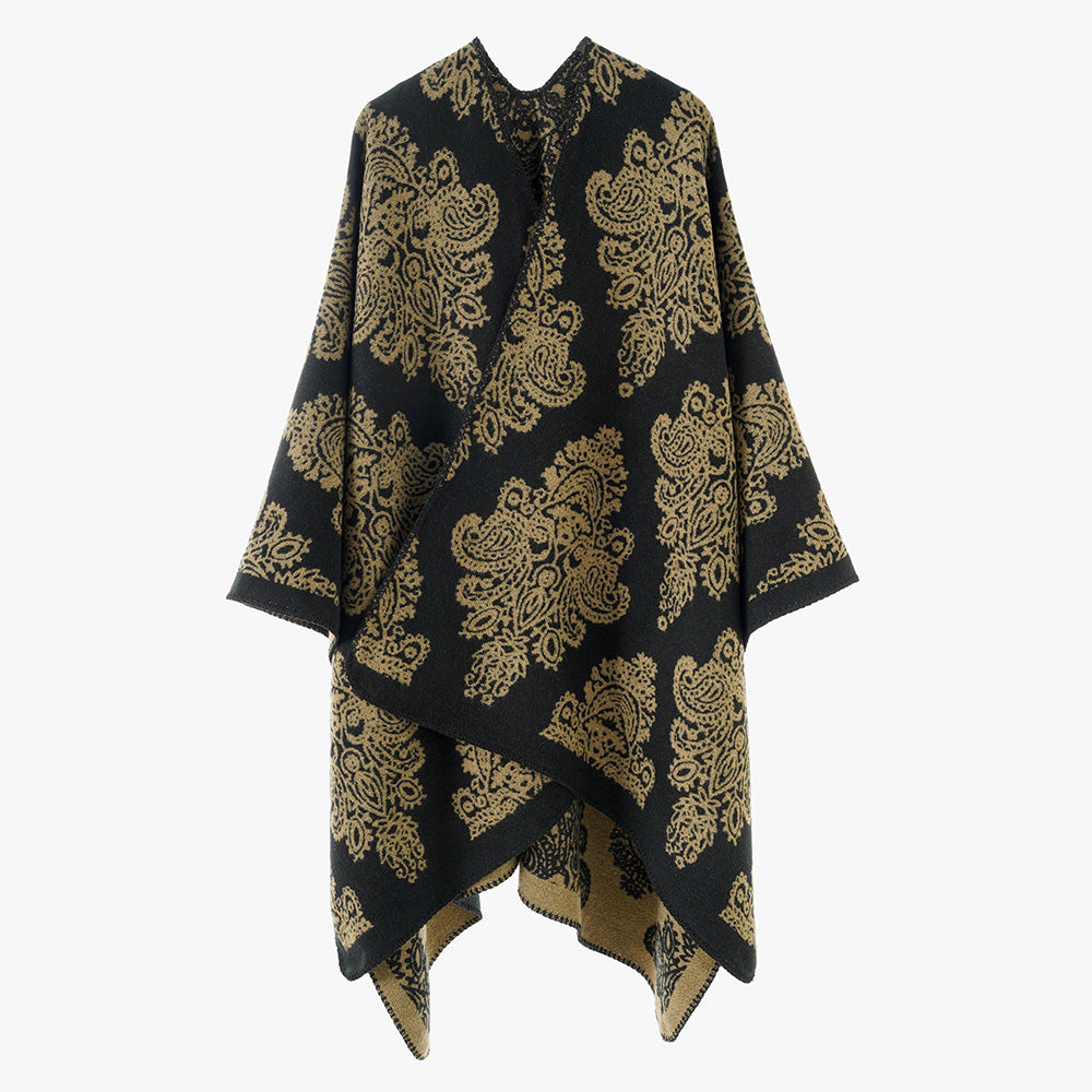 Women Oversized Wrap Cape with Double-Sided Jacquard and Asymmetric Zip Hem Mune Fashion