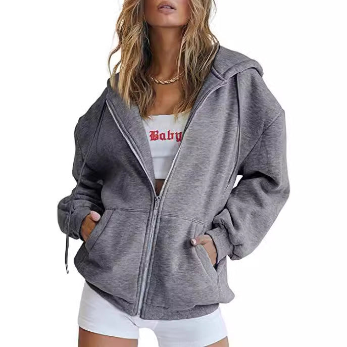 Women's oversized zip hoodie with extended back hem, concealed zipper and kangaroo pockets Mune Fashion