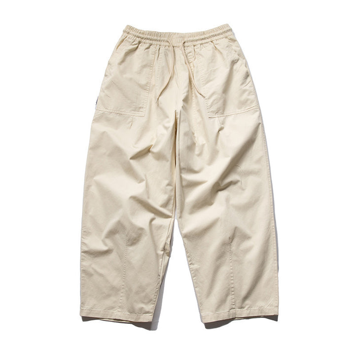 Men's Wide Relaxed Cargo Pants with Elastic Drawstring Waistband and Patch Pockets Mune Fashion