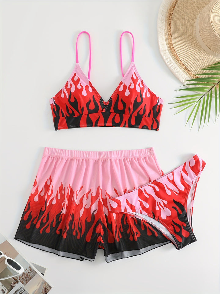 Women Triangular Bikini with exciting flame pattern Mune Fashion