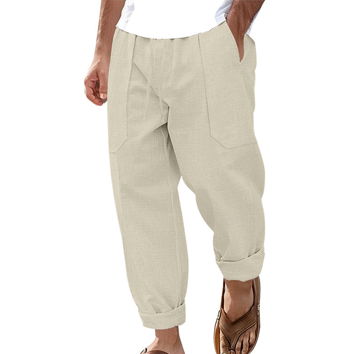 Men's lightweight linen chinos short cut with pleats and patch front pockets Mune Fashion