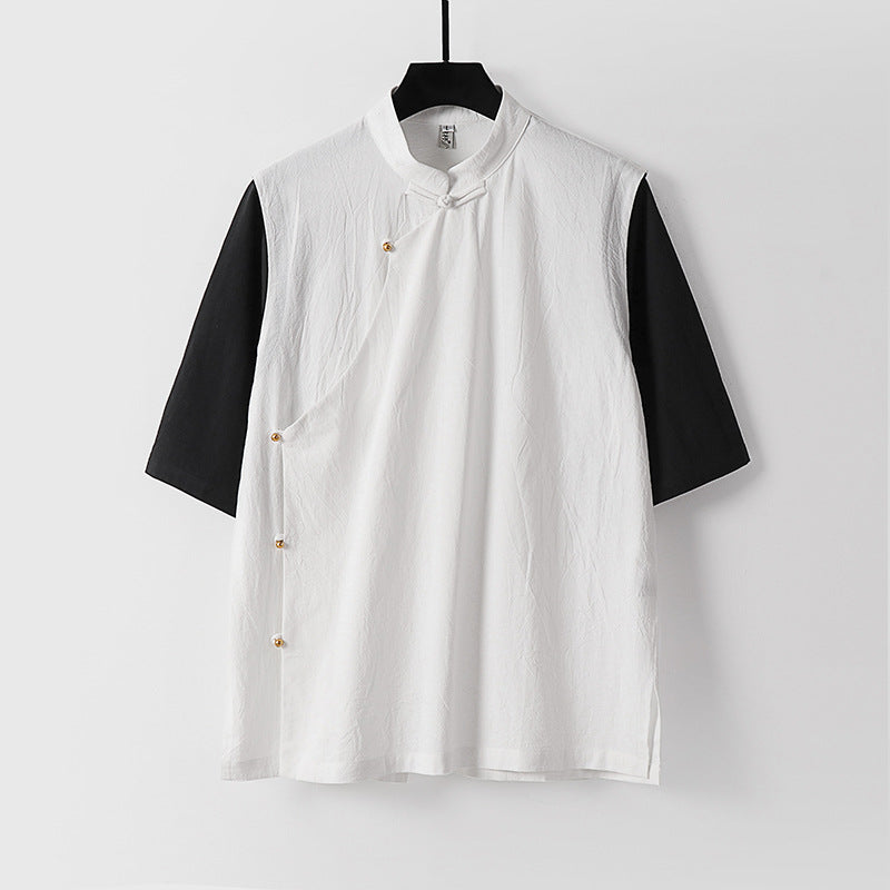 Men's Asymmetrical Linen Vest with Stand Collar and Side Button Placket Mune Fashion