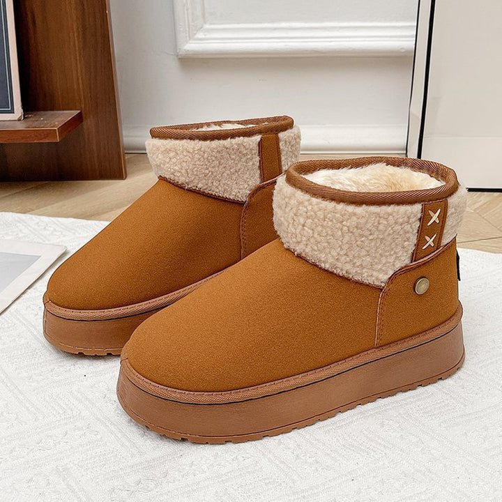 Women Insulated Platform Ankle Boot with Teddy Collar and Slip-On Shaft Mune Fashion