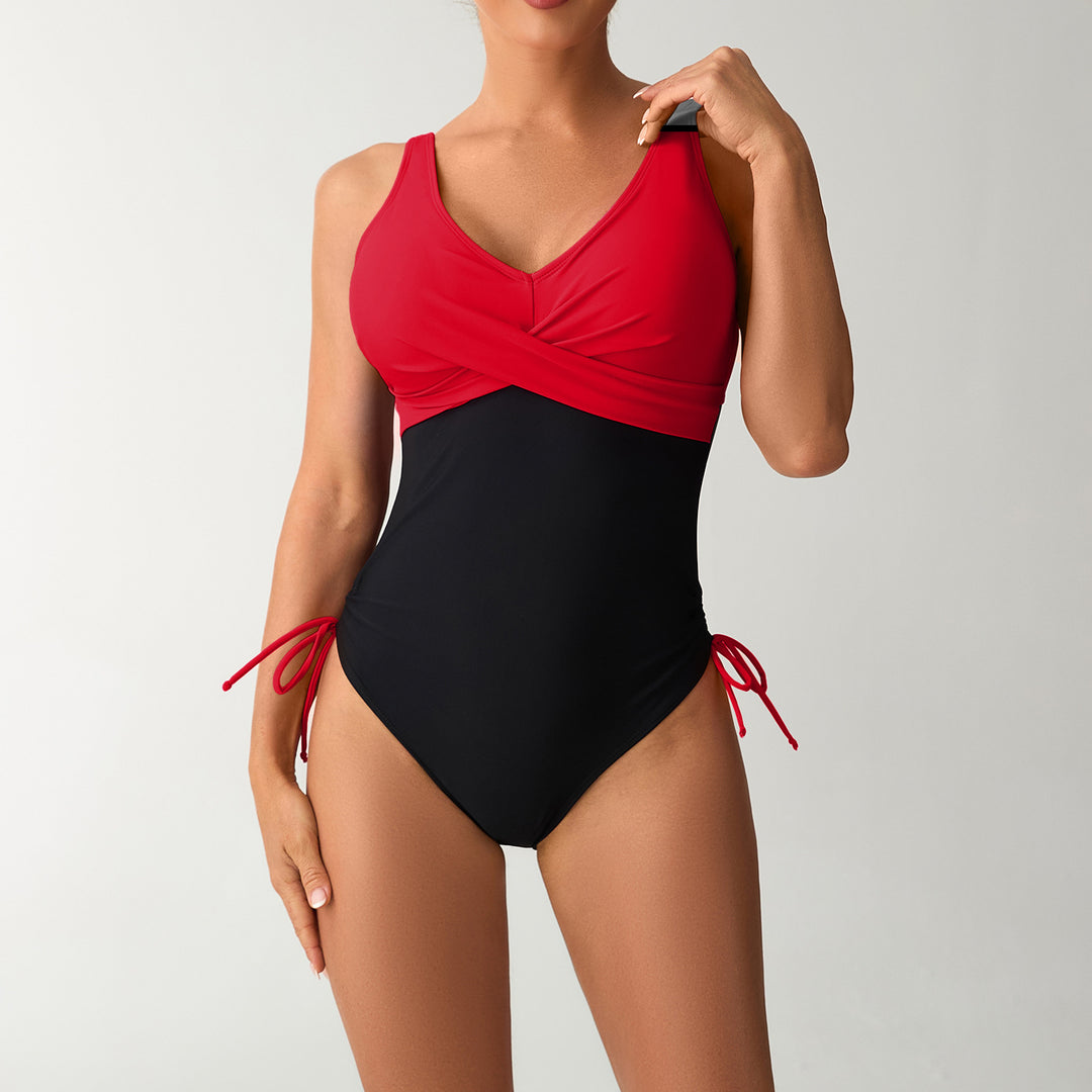 Women's One-Piece Swimsuit with Fashionable Wrap Design and Side Ties Mune Fashion