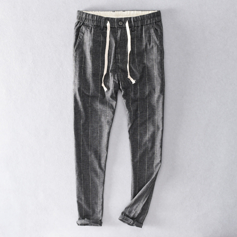 Men's casual pants with elastic waistband and drawstring tapered pinstriped look Mune Fashion