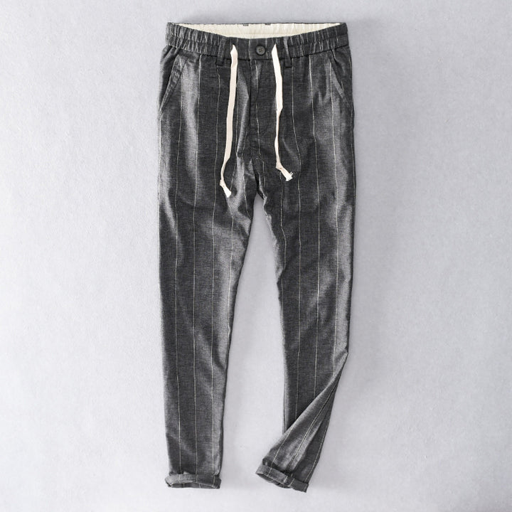 Men's casual pants with elastic waistband and drawstring tapered pinstriped look Mune Fashion