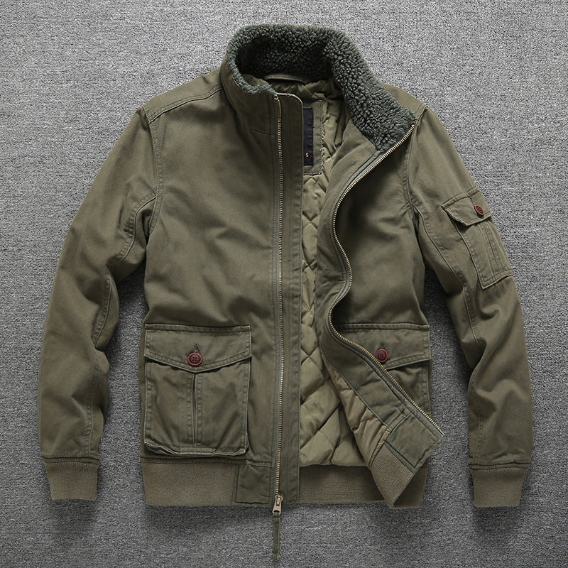 Men's Padded Utility Field Jacket with Teddy Collar and Multiple Pockets Mune Fashion