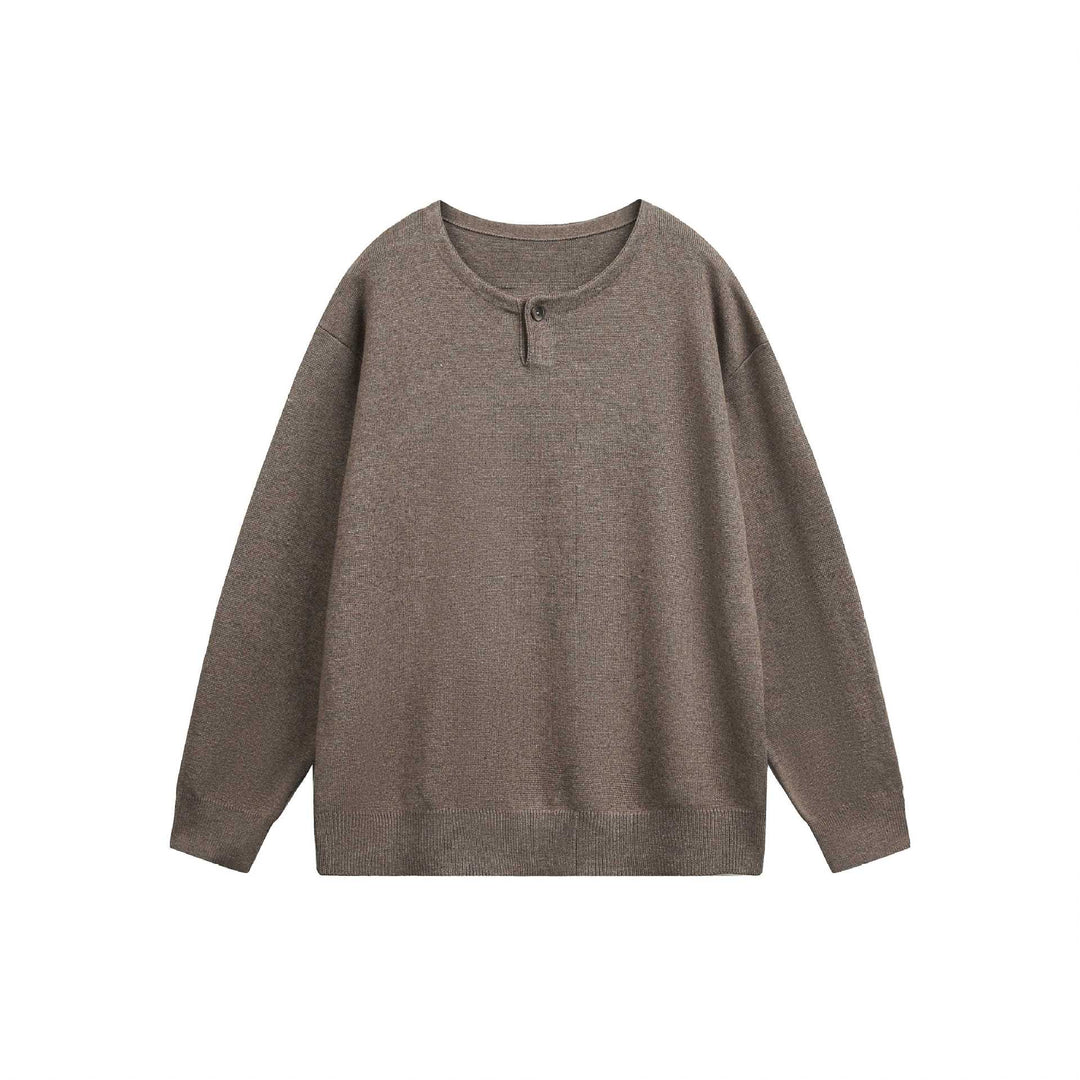 Women's Oversized Knit Sweater with Button Detail at Crew Neck Mune Fashion