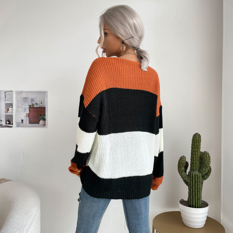 Women's Casual Striped Sweater with Off-Shoulder Design Mune Fashion