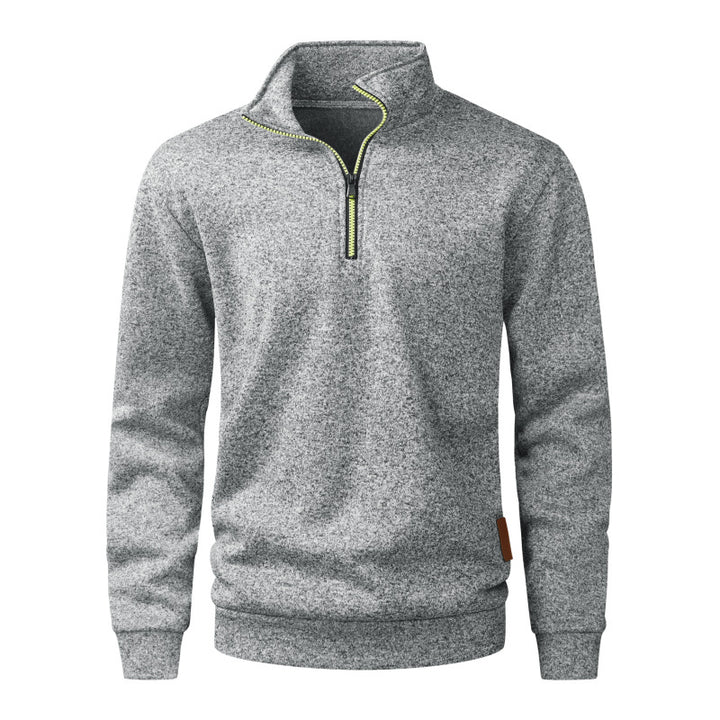 Men's Half Zip Fleece Pullover with Stand-up Collar, Melange Structure & Elastic Cuffs Mune Fashion