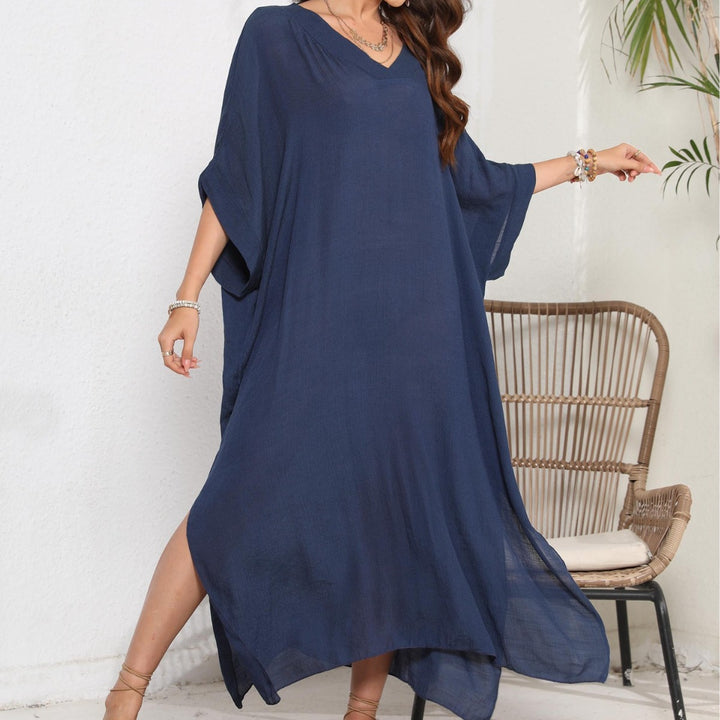 Ladies airy summer dress with V-neck and asymmetrical hem Mune Fashion