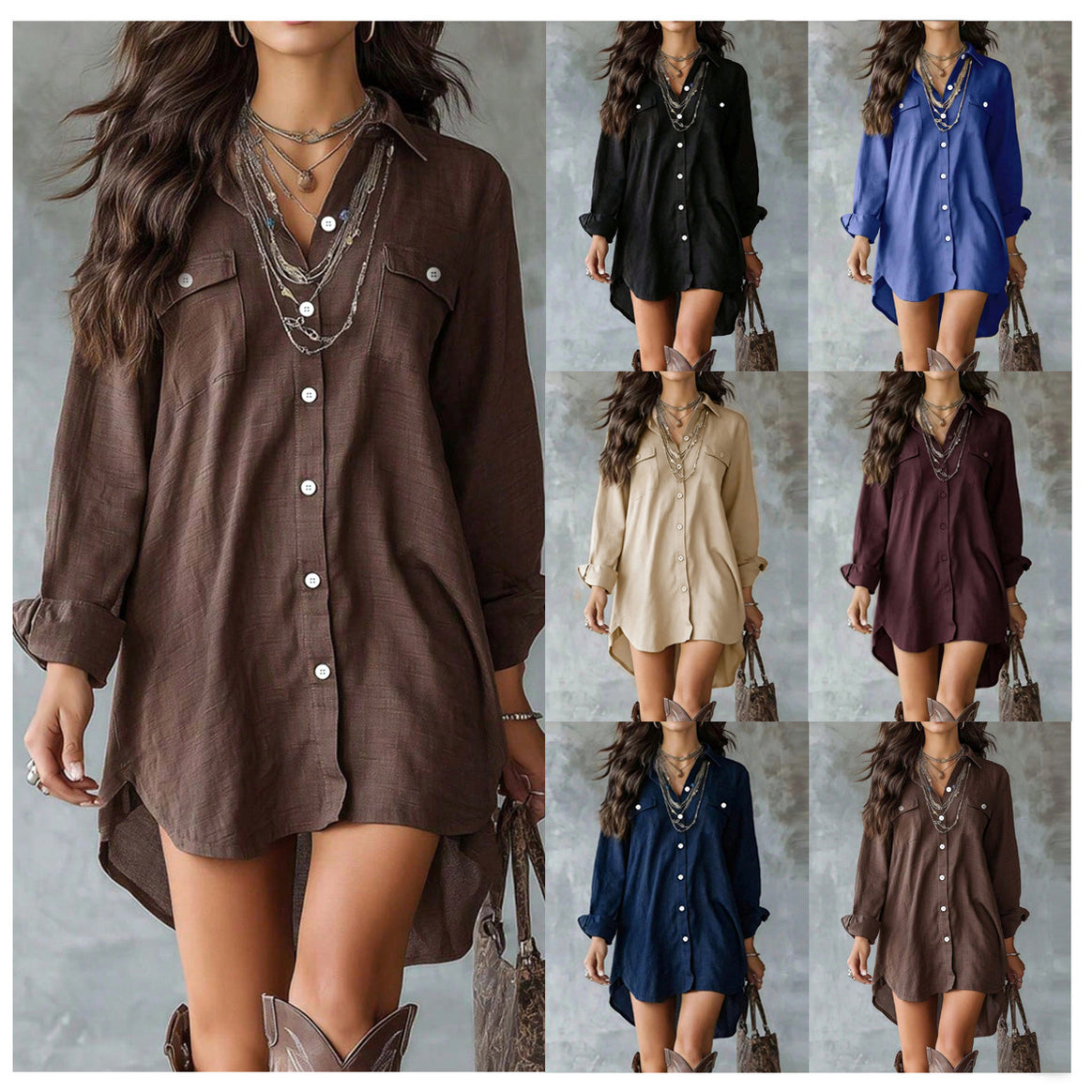 Women Loose Longline Shirt with Chest Pockets and High Hem Mune Fashion