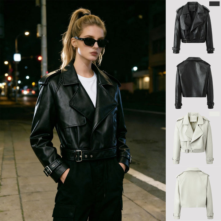 Ladies Fashion Biker Jacket with Asymmetrical Zipper Mune Fashion