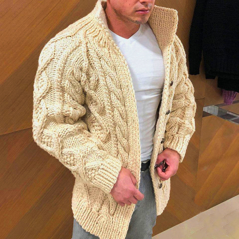 Men's chunky knit cardigan with cable pattern and shawl collar Mune Fashion