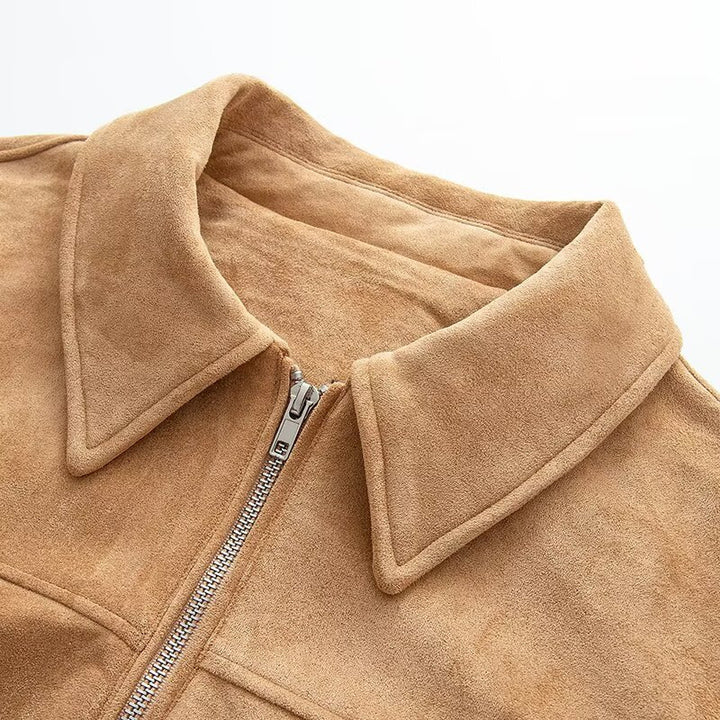 Women's short jacket in suede look with zipper and elastic hem Mune Fashion