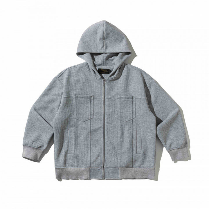 Unisex Oversize Hooded Zip Jacket made of Waffle Knit with Chest and Slash Pockets Mune Fashion