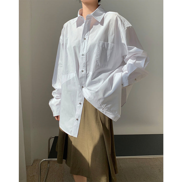 Women's Oversize Longline Shirt with Asymmetrical Hem and Boxy Poplin Silhouette Mune Fashion