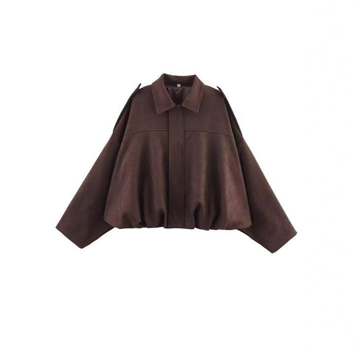 Women Cropped Boxy Transition Jacket in Suede Look with Epaulettes Mune Fashion