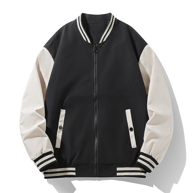 Men's lightweight college bomber jacket with contrasting striped ribbed collar and full zip Mune Fashion