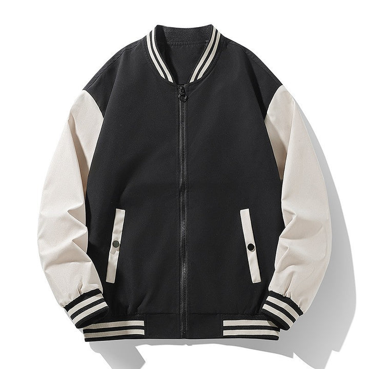 Men's lightweight college bomber jacket with contrasting striped ribbed collar and full zip Mune Fashion