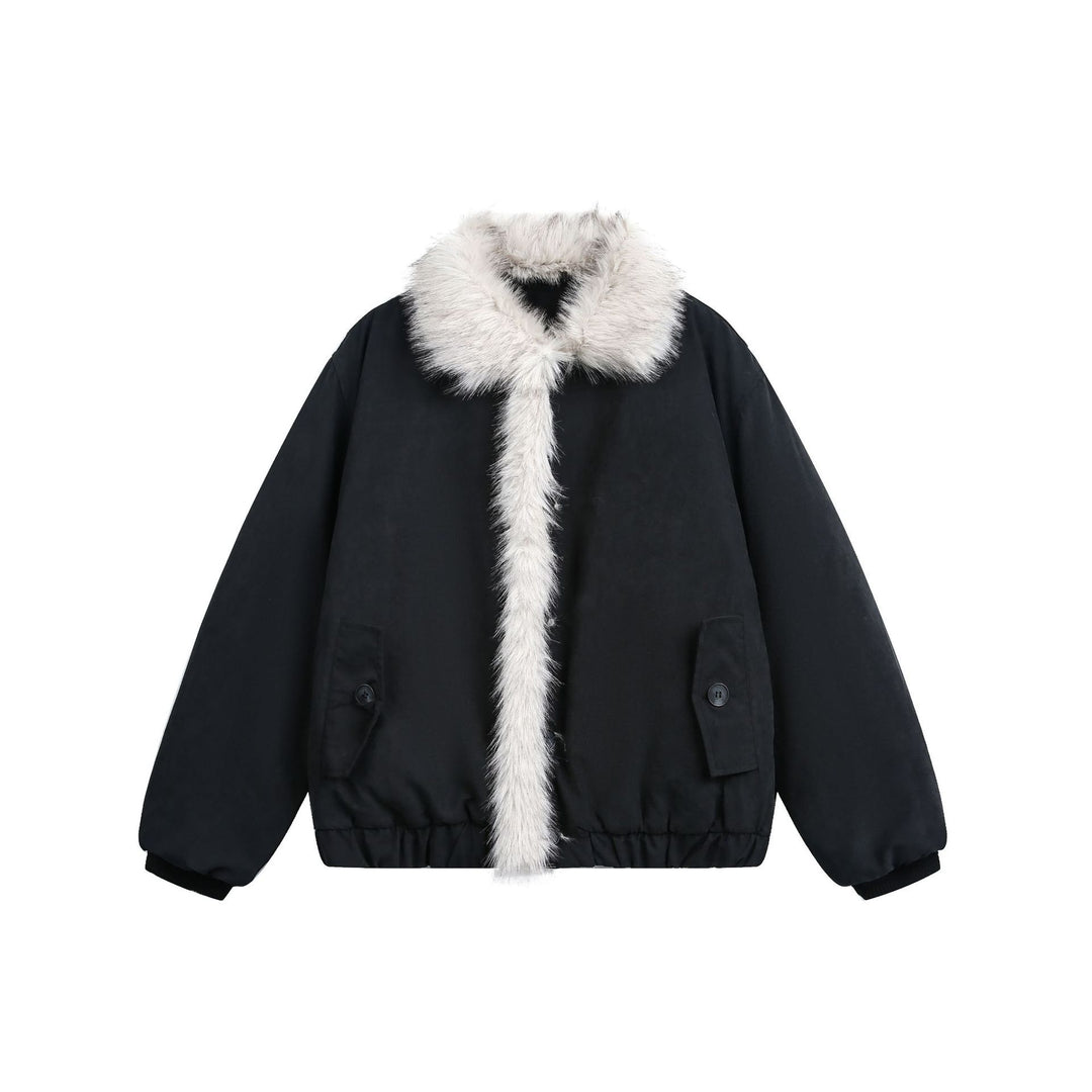 Women's short jacket in boxy cut with wide faux fur collar Mune Fashion