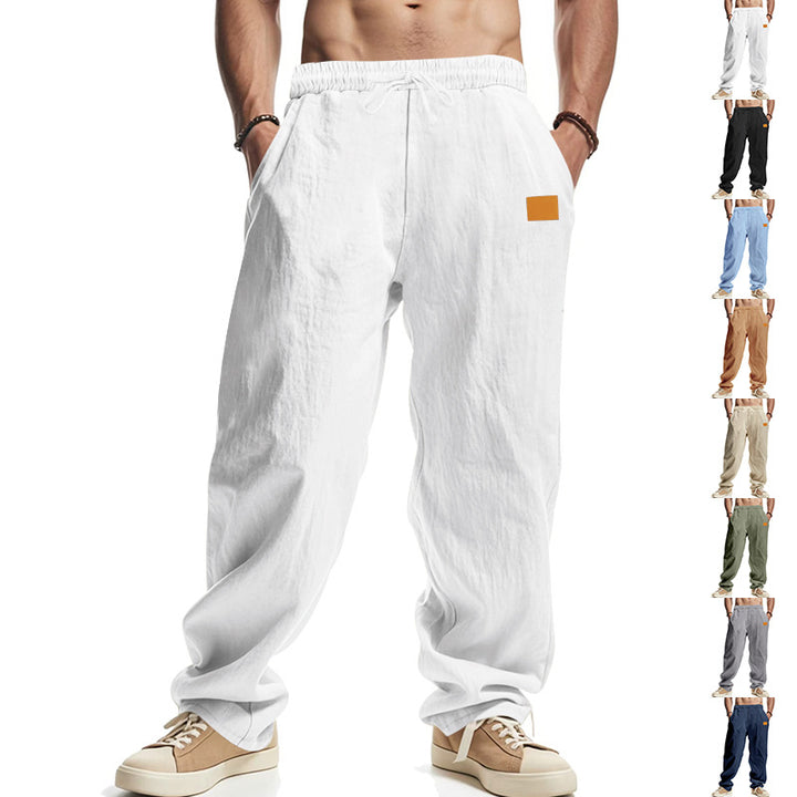 Men's casual linen-look lounge pants with elastic drawstring, drawstring, and wide leg Mune Fashion