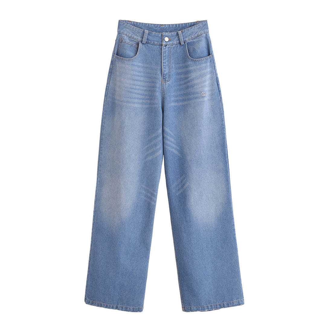 Women's High-Waist Jeans Pants with Wide Leg, Straight Hem and Subtle Used Look Mune Fashion