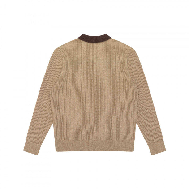 Men's Long-Sleeved Polo Sweater made of fine rib knit with contrasting collar Mune Fashion