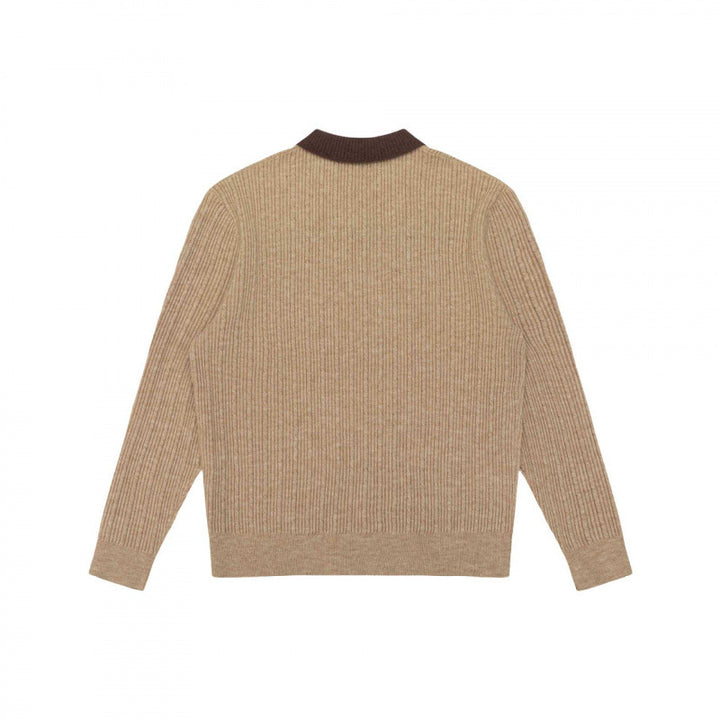 Men's Long-Sleeved Polo Sweater made of fine rib knit with contrasting collar Mune Fashion