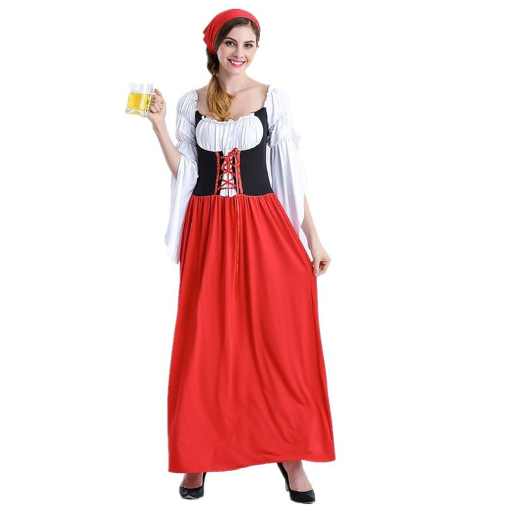 Ladies Medieval Peasant Girl Costume with Laced Corset, Puff Sleeves and Layered Tiered Skirt Mune Fashion