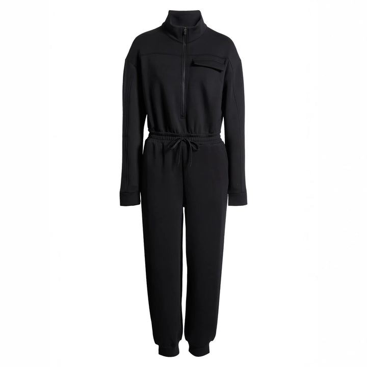 Ladies Fashionable Jumpsuit with Stand Collar and Drawstring