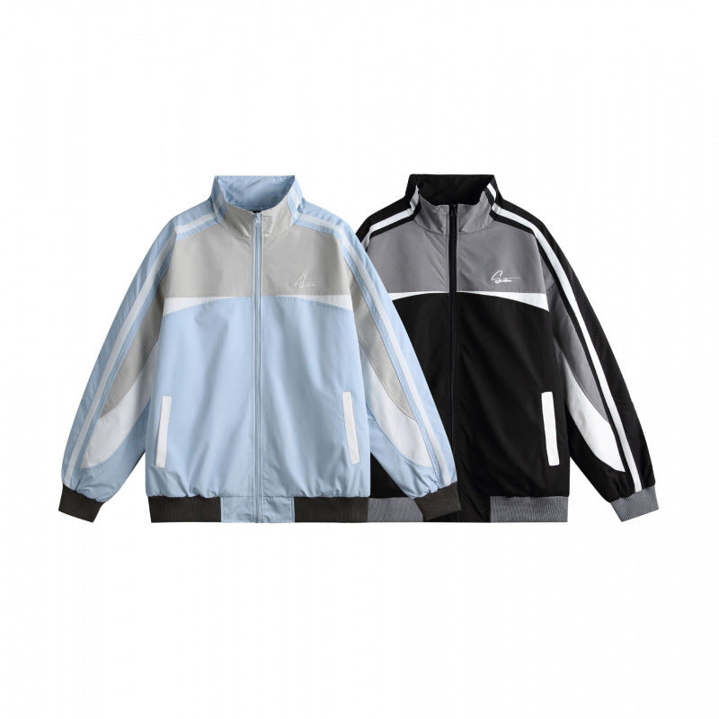 Unisex Lightweight Retro Track Jacket with Stand Collar, Contrasting Stripes and Ribbed Cuffs Mune Fashion