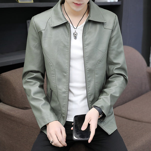 Men's slim artificial leather blouson with shirt collar and ergonomic shoulder quilting Mune Fashion