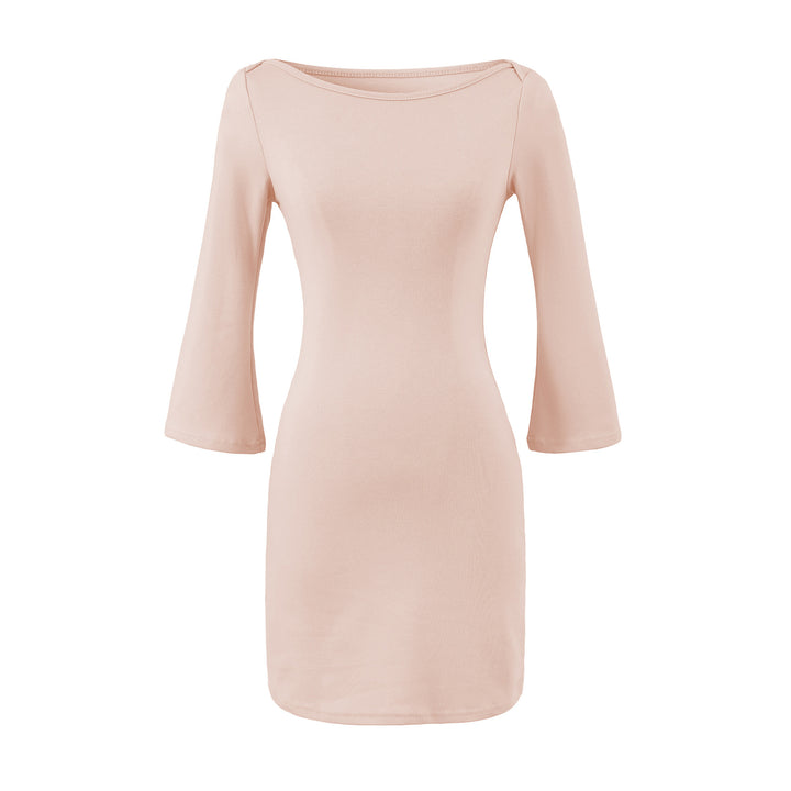 Women's Figure-Hugging Midi Dress with Wide Round Neck and Bell Sleeves Mune Fashion