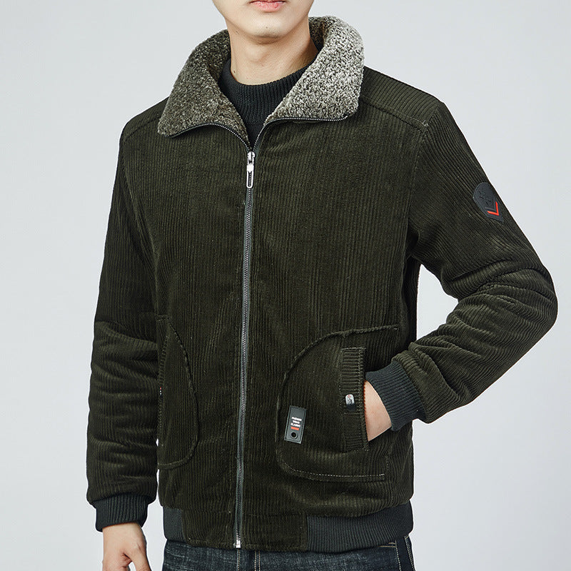 Men's corduroy bomber jacket with sherpa collar, thermo lining, and utility pockets Mune Fashion