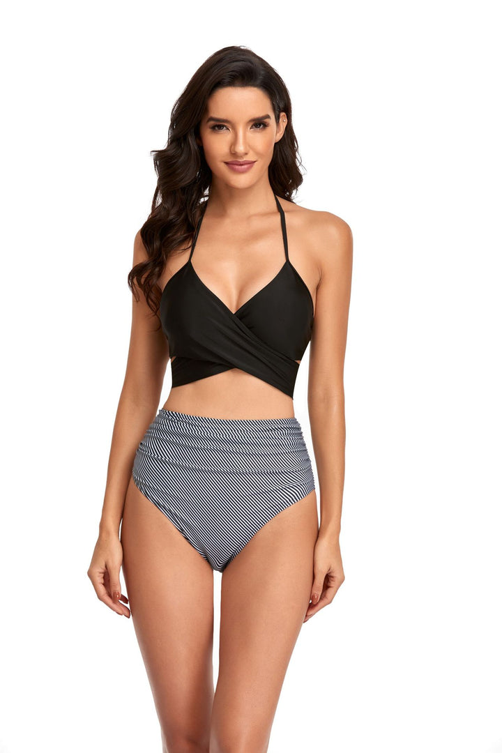 Women's High-Cut Bikini with Wrap Top and Floral Patterns Mune Fashion