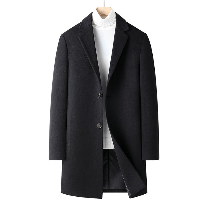 Men's simple tailored wool blend overcoat with subtle two-button placket Mune Fashion