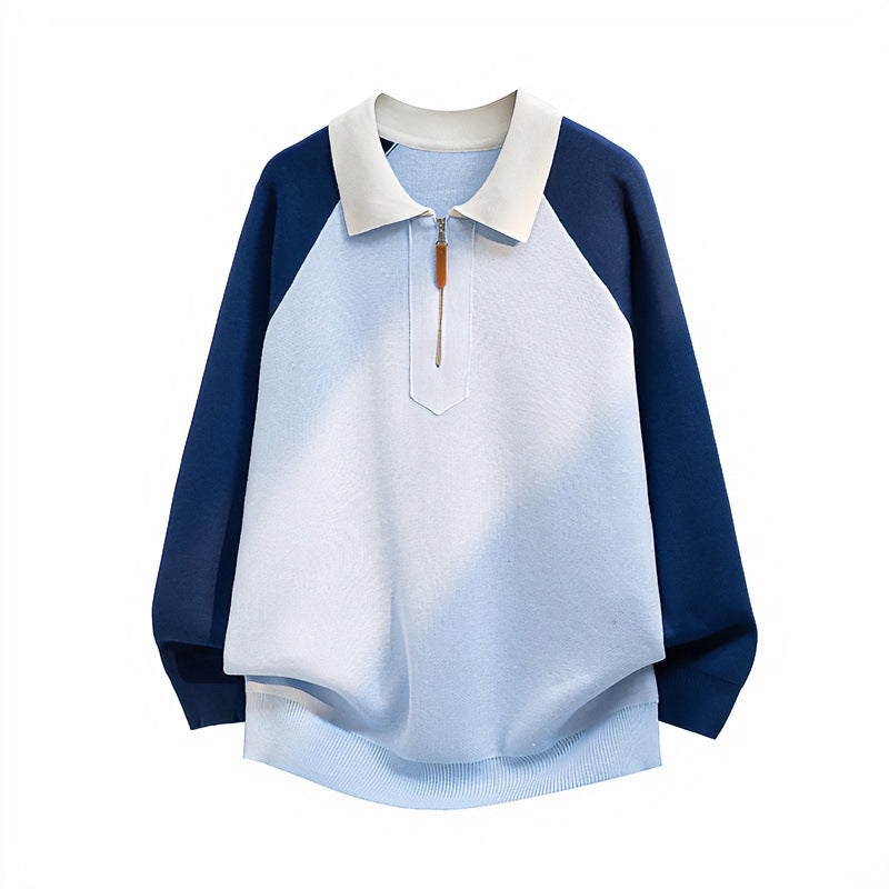 Men's Casual Polo Half-Zip Sweater made of Fine Knit with Raglan Sleeves Mune Fashion