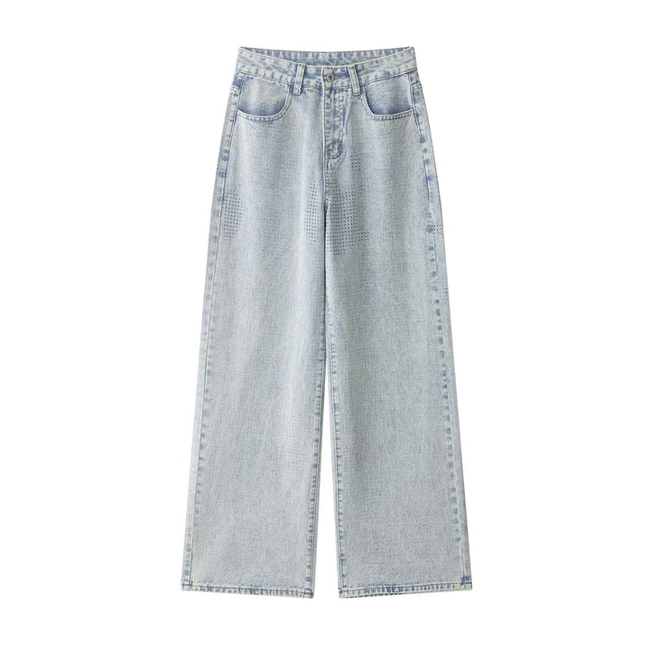 Ladies wide high-waisted jeans with wide leg and micro-perforated pattern Mune Fashion