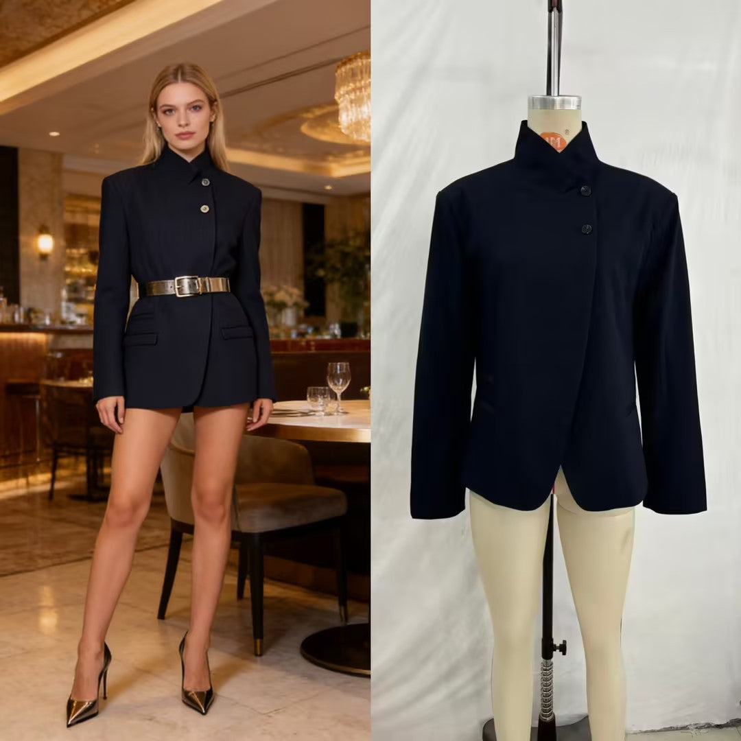 Women's tailored blazer with stand-up collar and asymmetrical button placket Mune Fashion