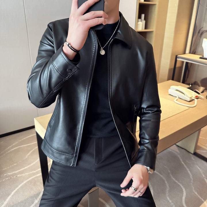 Men's Fashionable Faux Leather Jacket with Classic Cut Mune Fashion