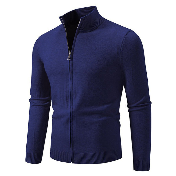 Men's narrow fit zip-up cardigan with ribbed stand-up collar and fine cotton blend Mune Fashion