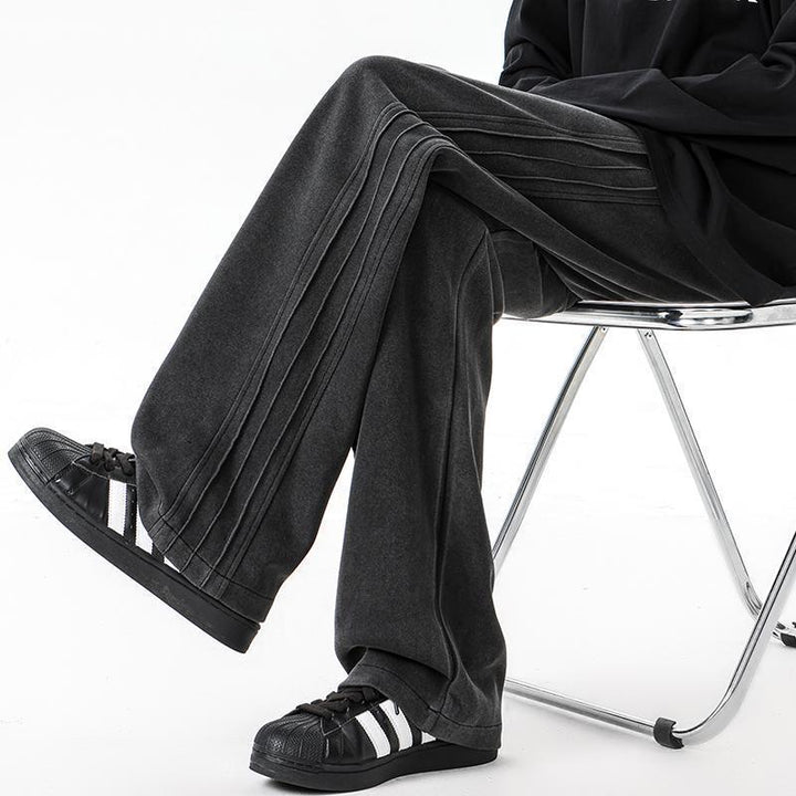 Men's wide velvet lounge pants with drawstring and emphasized side seams Mune Fashion